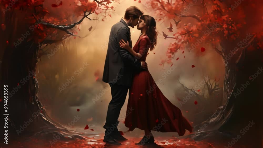 Kissing young couple during Valentine's day cartoon style