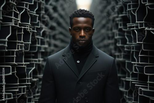 Turtleneck fashion photography. Black man in turtleneck outfit. photo