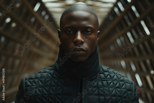 Turtleneck fashion photography. Black man in turtleneck outfit. photo