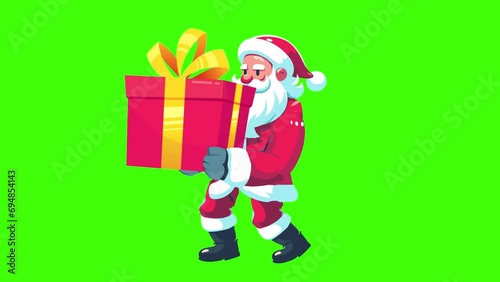  Santa Claus Walking Animation With Gift Box On Green Screen 4k Quality