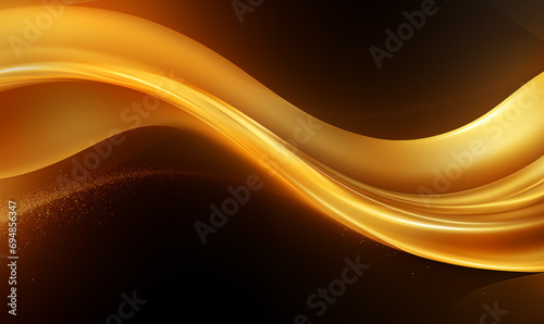 Abstract golden wave on black background with copy space. 