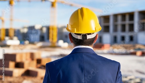 Architect worker building apartment with construction manager in blue suit photo