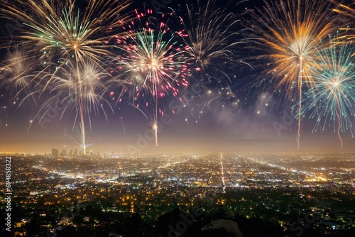 Fireworks light in night sky during New Year photo