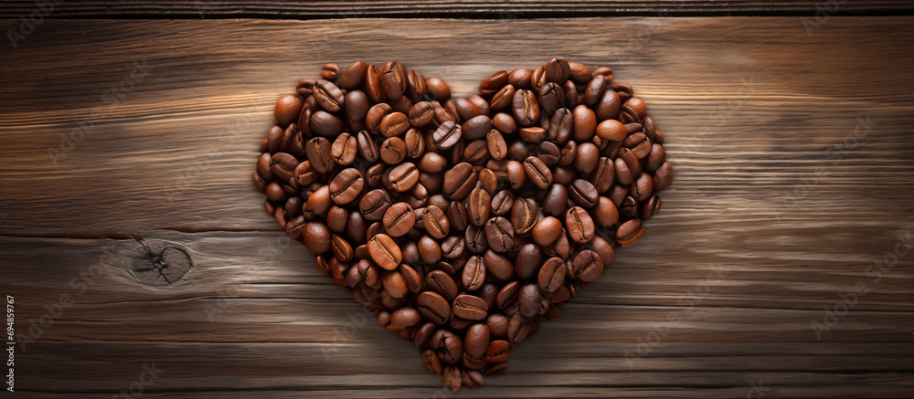 Heart of Coffee Beans on Wooden Surface Heart of Coffee Beans on Wooden Surface