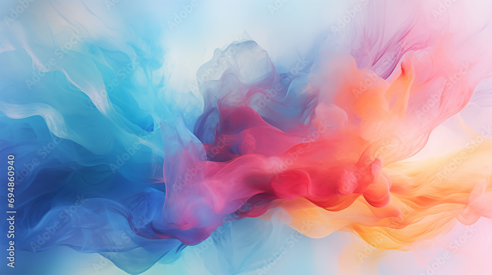 Colorful Gradiental Abstract Smoke Waves in Pink and Blue Rainbow Hues Background