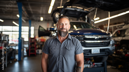 portrait of a small business owner of an automobile repair shop photo