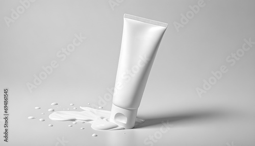 White cosmetic tube packaging with cream on the white background. Mockup template for your design.