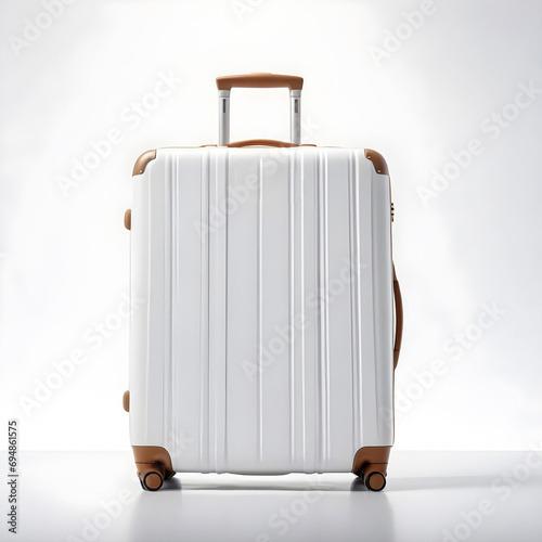 A white suitcase, baggage, luggage. Mockup template for your design and logo. Mockup template for your design.