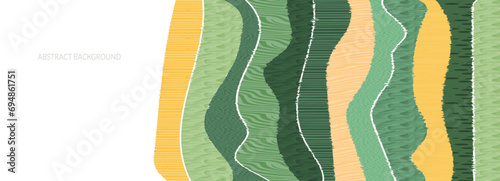 Rice field collage pattern or abstract agriculture vector background with texture. Stripe japan farmland, green ecology design. Rural farm, Thailand countryside, agro illustration. Eco vineyard banner