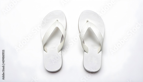White flip-flops on the white background. A  Mockup template for your design. photo