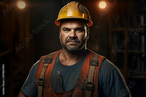 Generative ai image portrait of professional man in workwear working as a miner