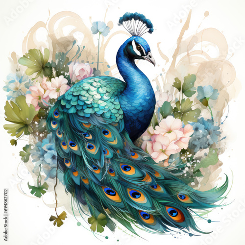 watercolor Peacock clipart, Generative Ai