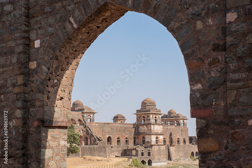 Jahaj Mahal view from arch, Mandu, Madhya Pradesh, India, Asia. photo