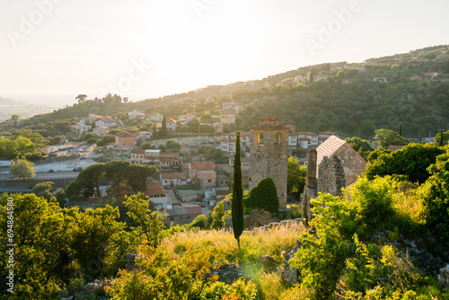 Old city. Sunny view of ruins of citadel in Stari Bar town on Bar city in Montenegro photo