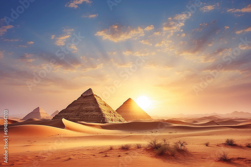 Piramids and desert in Giza, Egypt.