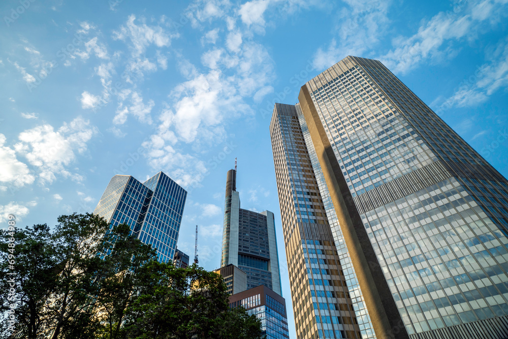 View on the financial district in Frankfurt city, Germany