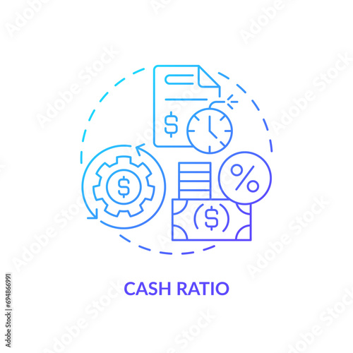 2D gradient cash ratio icon, simple isolated vector, blue thin line illustration representing cash flow management.