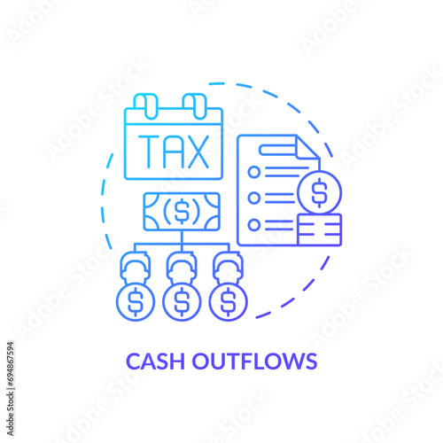 2D gradient cash outflows icon, simple isolated vector, blue thin line illustration representing cash flow management.