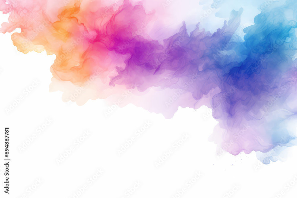 Watercolor Background With Clouds And Rainbow Colors White Background