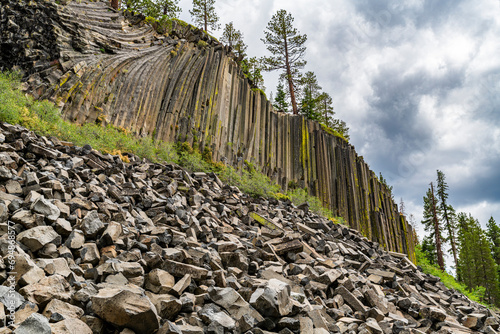 Rock formation of columnar basalt, Devils Postpile National Monument, Mammoth Mountain, California photo