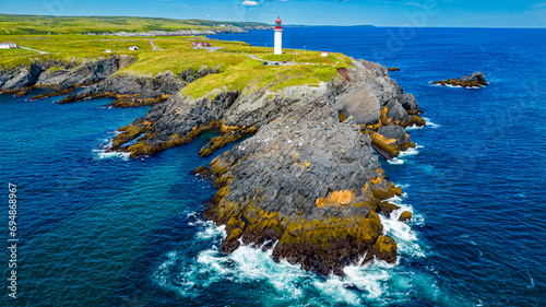 Aerial of Cape Race Lighthouse, Mistaken Point, UNESCO World Heritage Site, Avalon Peninsula, Newfoundland, Canada photo