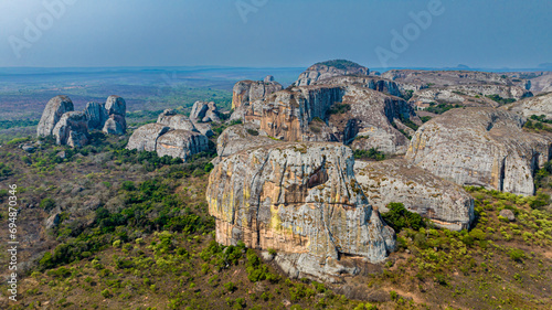 Aerial of black rocks of Pungo Andongo, Malanje, Angola photo