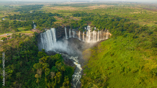 Aerial of the third highest waterfall in Africa, Calandula Falls, Malanje, Angola