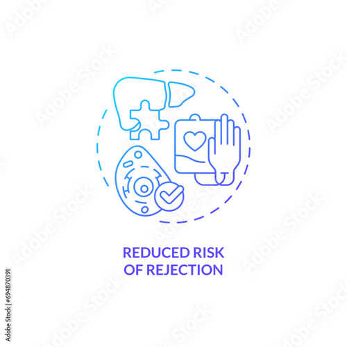 2D gradient reduced risk of rejection icon, simple isolated vector, thin line blue illustration representing cell therapy.