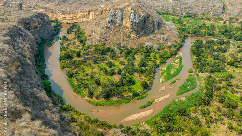 Aerial of the horseshoe bend of the Rio Cubal Canyon, Angola photo