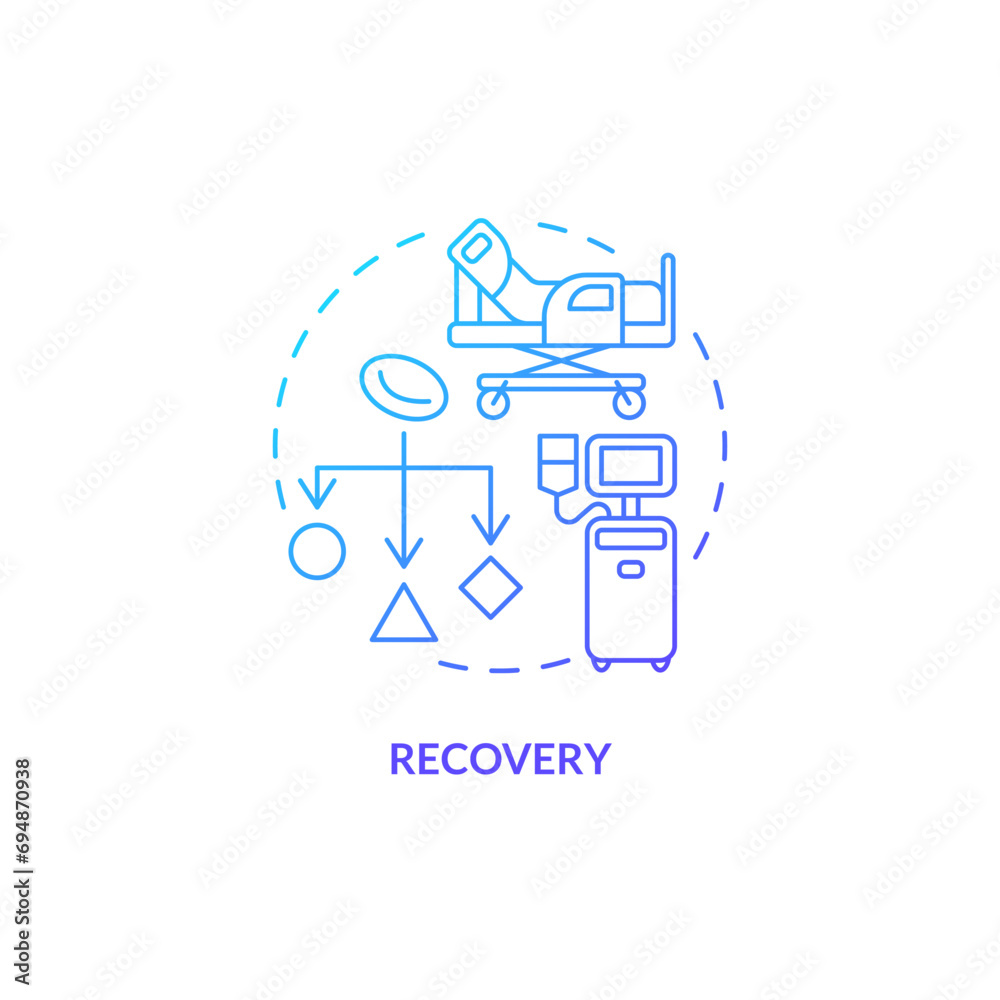 2D gradient recovery icon, simple isolated vector, thin line blue illustration representing cell therapy. 2D gradient recovery icon, simple isolated vector, thin line blue illustration representing cell therapy.