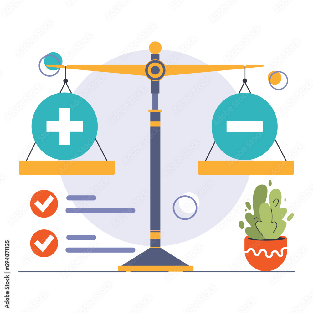 Decision-making. Strategic thinking, brainstorming and solution research. Multiple options dilemma. Pros and cons , risk and benefits analysis. Flat vector illustration Decision-making. Strategic thinking, brainstorming and solution research. Multiple options dilemma. Pros and cons , risk and benefits analysis. Flat vector illustration