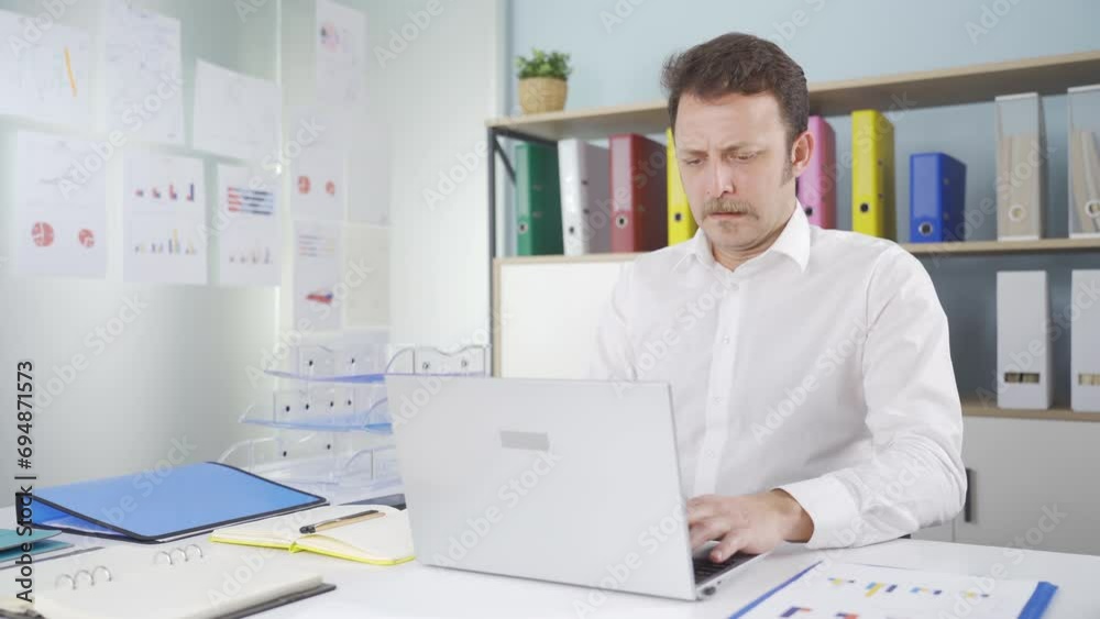 Businessman works on laptop. Businessman works on laptop.