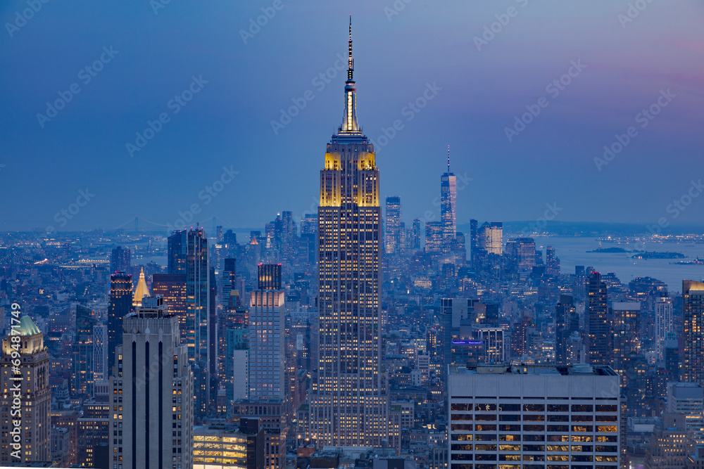 Empire State Building and New York City skyline at dusk from Top of the ...
