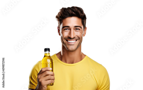 Handsome Male Holding Bottle of Canola Isolated on Transparent Background PNG.