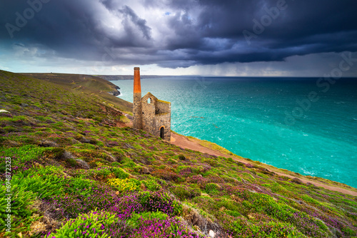 Wheal Coates with a thunderstorm, UNESCO World Heritage Site, St. Agnes, Cornwall, England