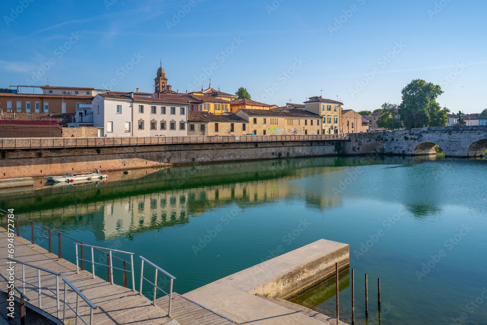 View of buildings reflecting on the Rimini Canal, Rimini, Emilia-Romagna View of buildings reflecting on the Rimini Canal, Rimini, Emilia-Romagna