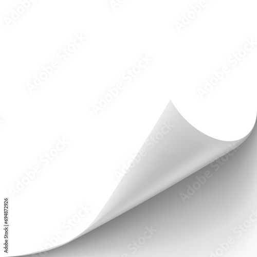 Page Curl With Shadow On Blank White Paper