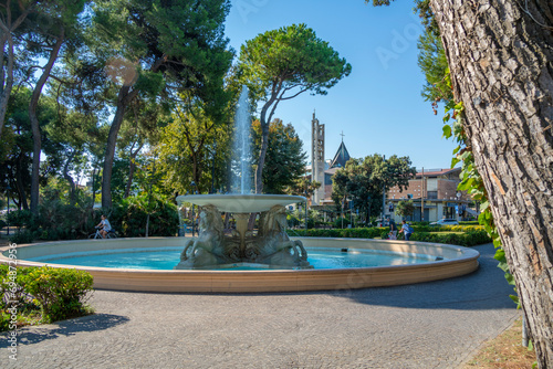 View of water fountain in Parco Federico Fellini beach Rimini Beach, Rimini, Emilia-Romagna photo