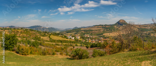 View of trees and countryside towards San Leo, Province of San Rimini, Emilia-Romagna photo