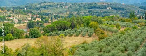 View of Tuscan landscape from Passeggio del Prato, Arezzo, Province of Arezzo, Tuscany