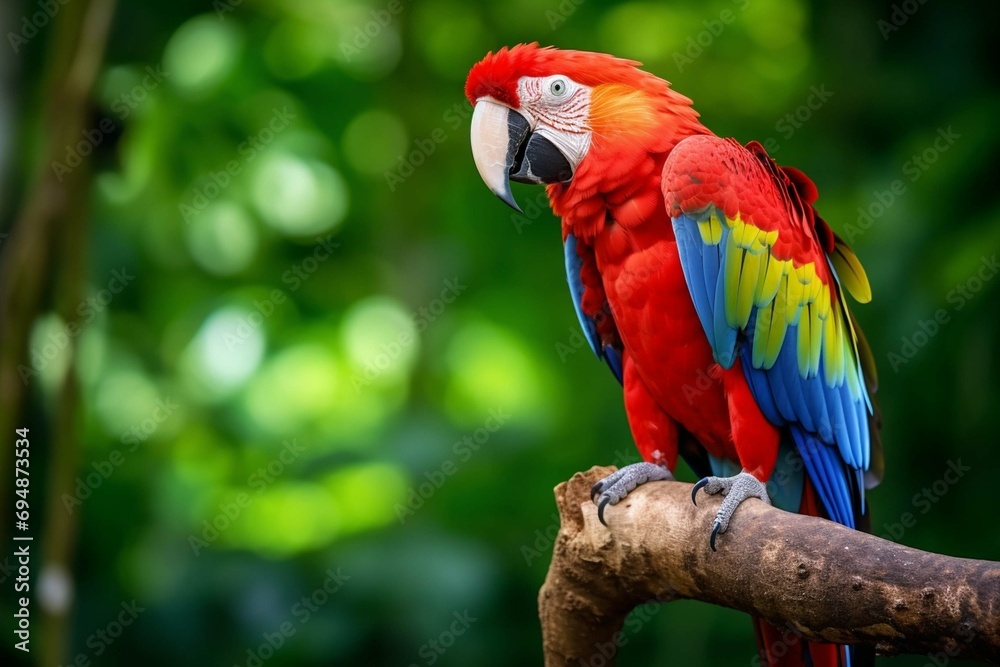 Red parrot Scarlet Macaw, bird sitting on the branch, Costa  Wildlife scene from tropical forest