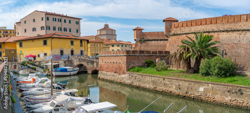 View of Nuova Fortress and canal, Livorno, Province of Livorno, Tuscany