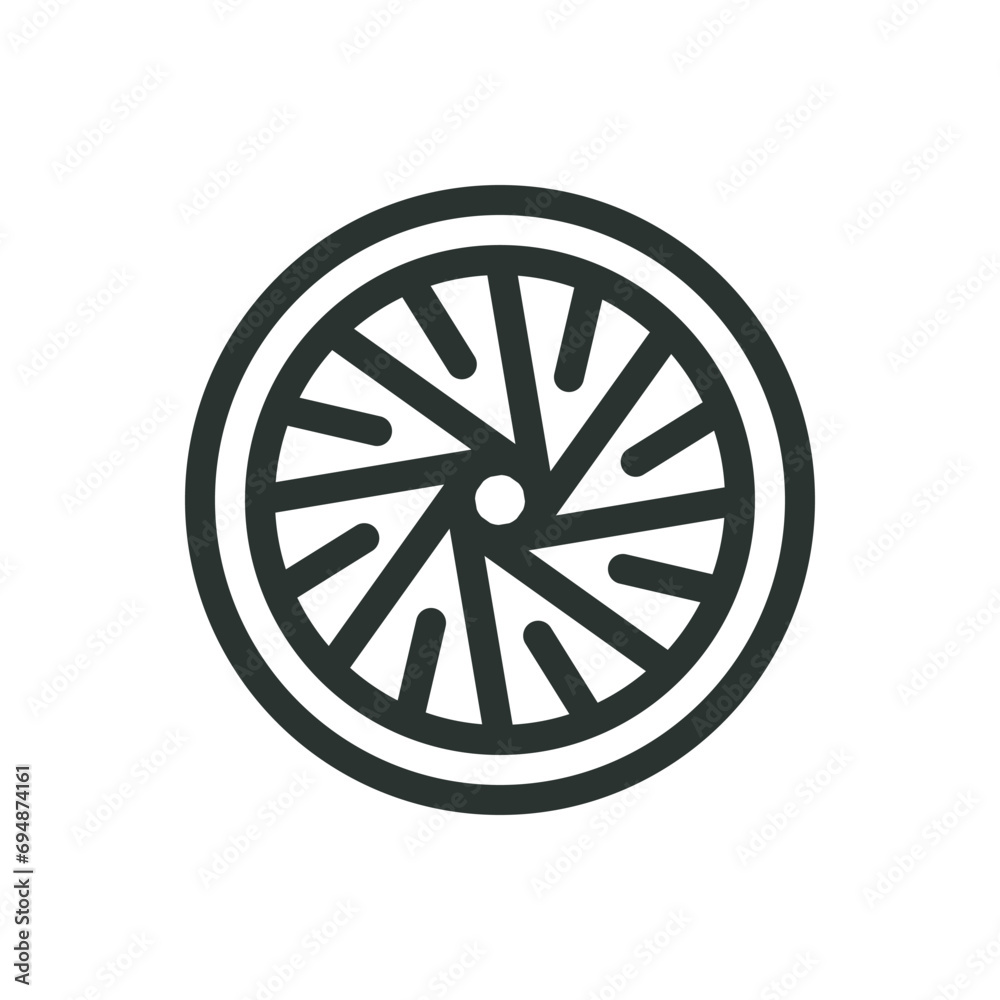 Bike wheel isolated icon, bicycle wheel vector icon with editable stroke
