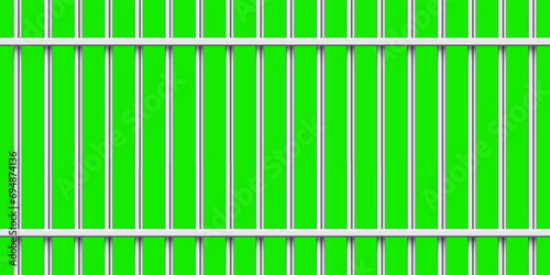 Shiny metal prison bars isolated on green chroma key. Detailed jail cage, prison iron fence. Criminal background mockup. Vector illustration