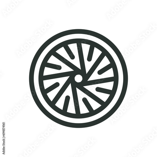 Bike wheel isolated icon, bicycle wheel vector icon with editable stroke