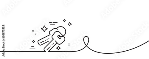 Keys line icon. Continuous one line with curl. Door access lock sign. Buy new house symbol. Keys single outline ribbon. Loop curve pattern. Vector