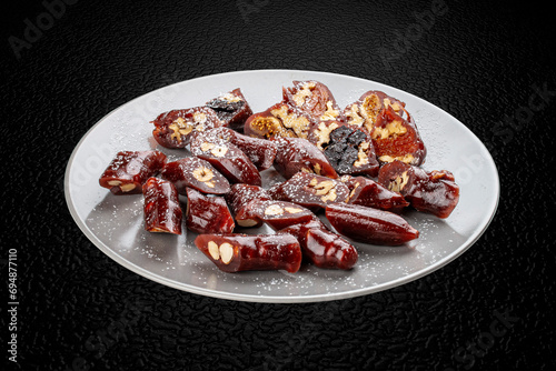 Rakhat lukum. A Middle Eastern sweet  laced with nuts or fruit juices. Isolated image