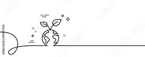 Save planet line icon. Continuous one line with curl. Green earth sign. Eco environment symbol. Save planet single outline ribbon. Loop curve pattern. Vector