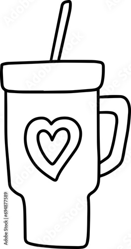 Outline Valentine Tumbler Cup Thermo Mug Illustration Hand Drawn With Heart