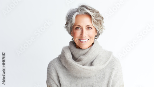 Portrait of a beautiful middle-aged woman smiling at the camera. 